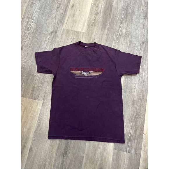 Harley-Davidson Other - Vintage Harley Davidson Motorcycles T Shirt Quebec Embroidered Eagle Purple L
